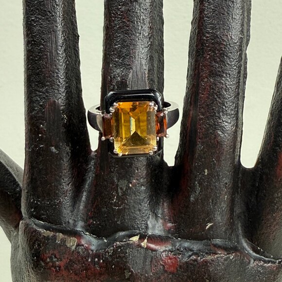 Unique Mount Citrine & Garnet Sterling Silver Ring Size 6.25 4.62g - Picture 1 of 10